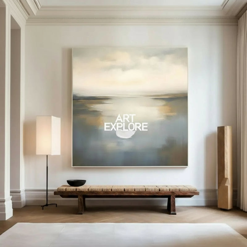 Large Lake Wall Art Texture Landscape Wall Art Luxury Modern Minimalist Landscape Painting For Sale
