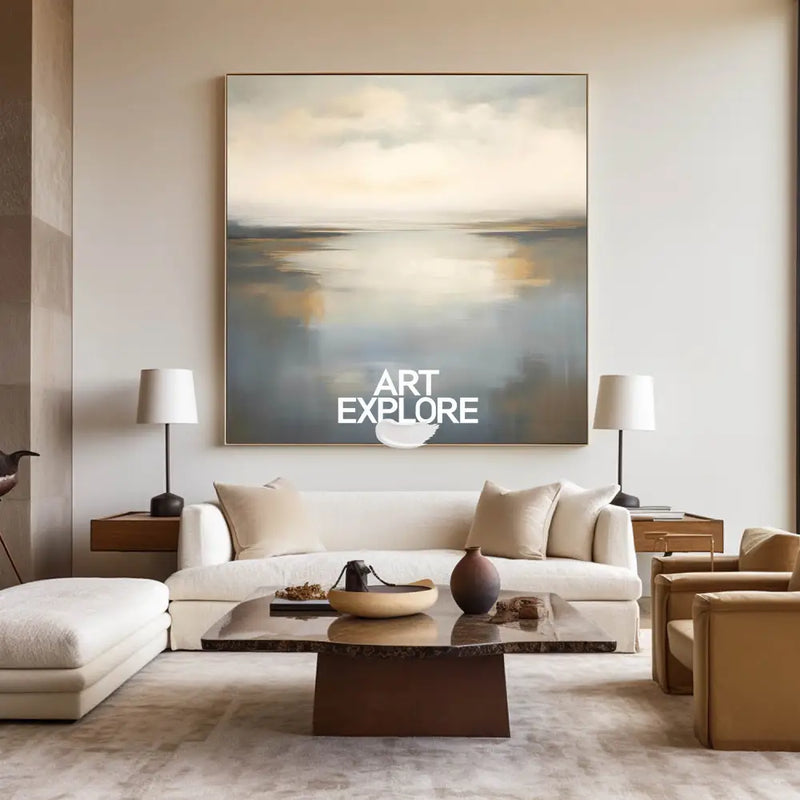 Large Lake Wall Art Texture Landscape Wall Art Luxury Modern Minimalist Landscape Painting For Sale