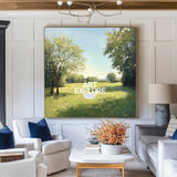 Green Backyard Oil Painting Large Green Fields Wall Art Large Landscape Canvas Art For Livingroom
