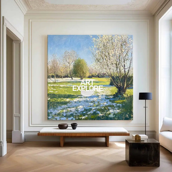 Modern Green Backyard Painting Green Sunny Garden Wall Art Large Green Landscape Canvas Art For Sale