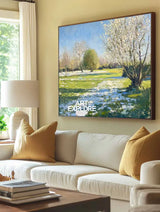 Modern Green Backyard Painting Green Sunny Garden Wall Art Large Green Landscape Canvas Art For Sale