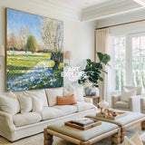 Modern Green Backyard Painting Green Sunny Garden Wall Art Large Green Landscape Canvas Art For Sale