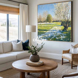 Modern Green Backyard Painting Green Sunny Garden Wall Art Large Green Landscape Canvas Art For Sale