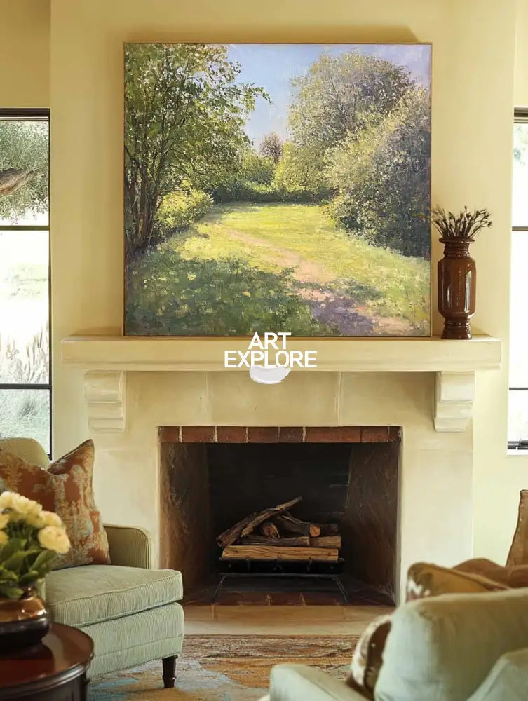 Modern Green Landscape Painting Large Green Woods View Wall Art Green Landscape Canvas Art For Sale