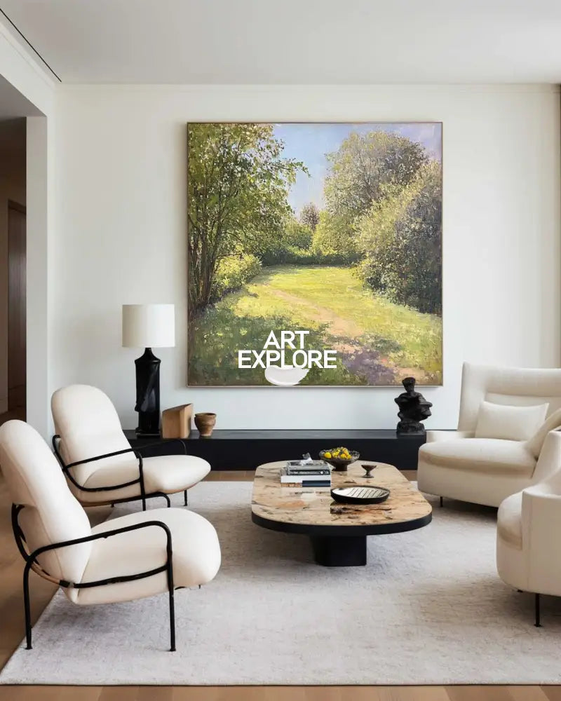 Modern Green Landscape Painting Large Green Woods View Wall Art Green Landscape Canvas Art For Sale