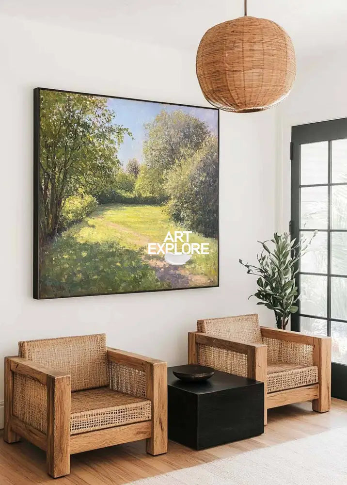 Modern Green Landscape Painting Large Green Woods View Wall Art Green Landscape Canvas Art For Sale