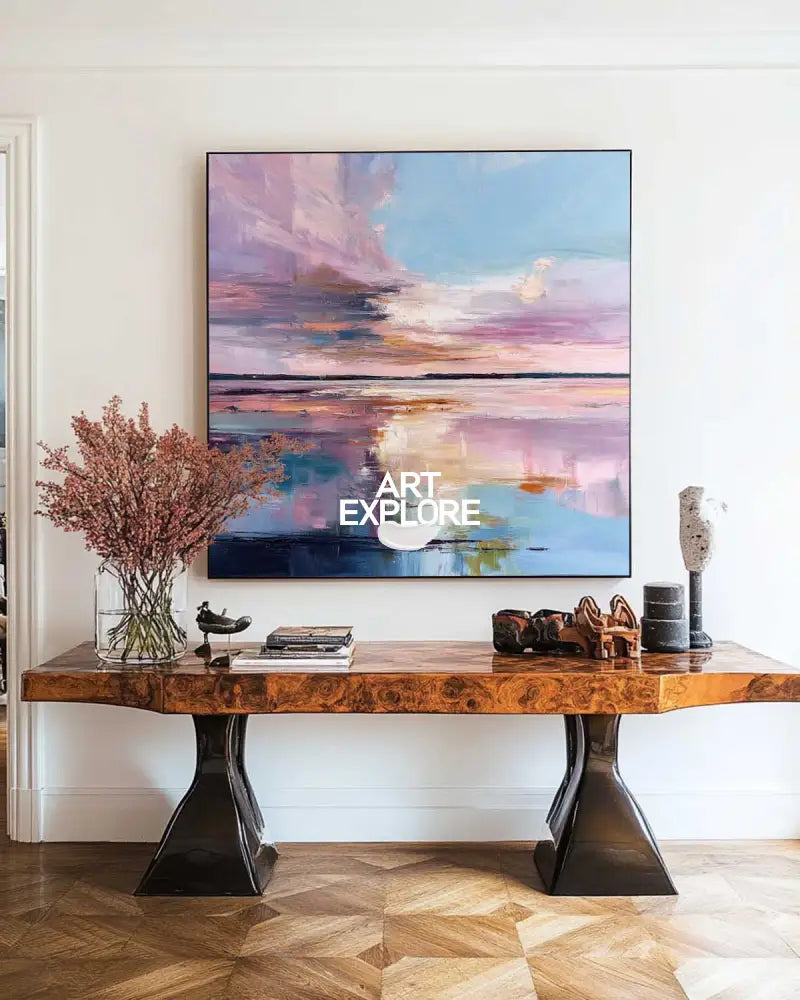 Large Blue Lake Wall Art Texture Wonderland Wall Art Modern Minimalist Landscape Painting For Sale