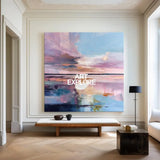 Large Blue Lake Wall Art Texture Wonderland Wall Art Modern Minimalist Landscape Painting For Sale