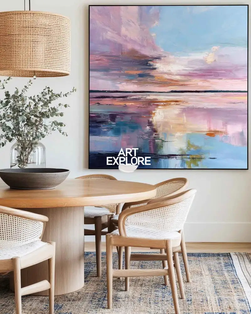 Large Blue Lake Wall Art Texture Wonderland Wall Art Modern Minimalist Landscape Painting For Sale