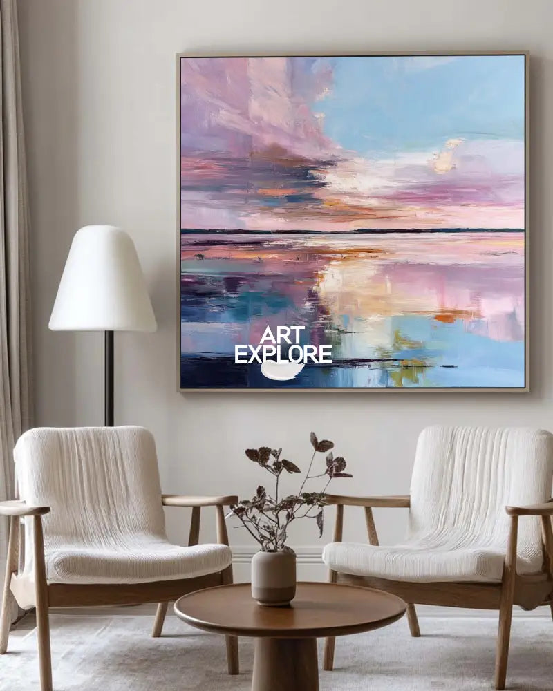 Large Blue Lake Wall Art Texture Wonderland Wall Art Modern Minimalist Landscape Painting For Sale