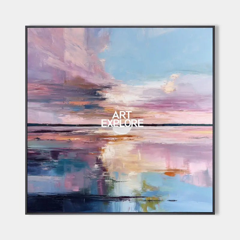 Large Blue Lake Wall Art Texture Wonderland Wall Art Modern Minimalist Landscape Painting For Sale