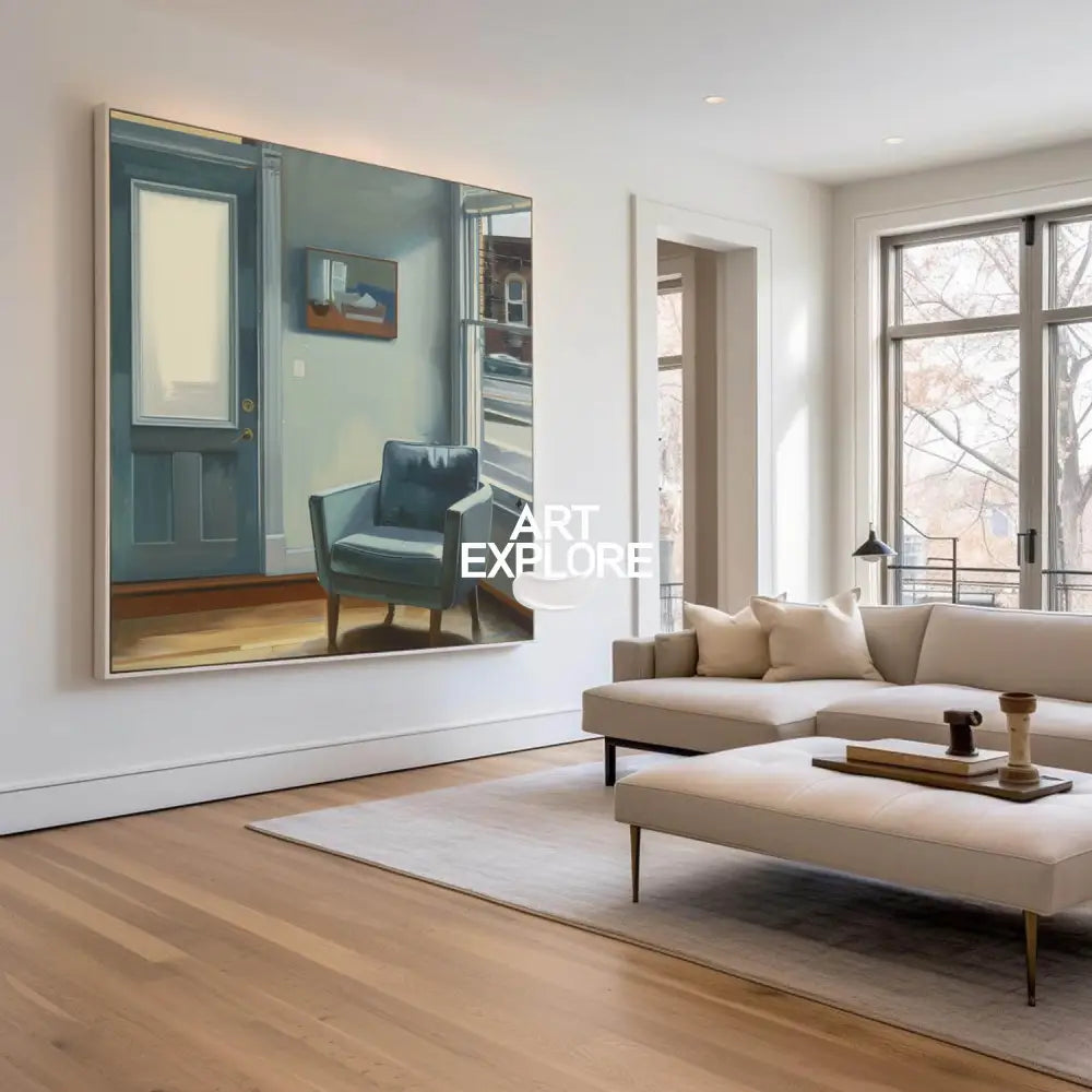 Modern American Art Paintings Room in New York Large Framed Painting Social Realism Oil Painting