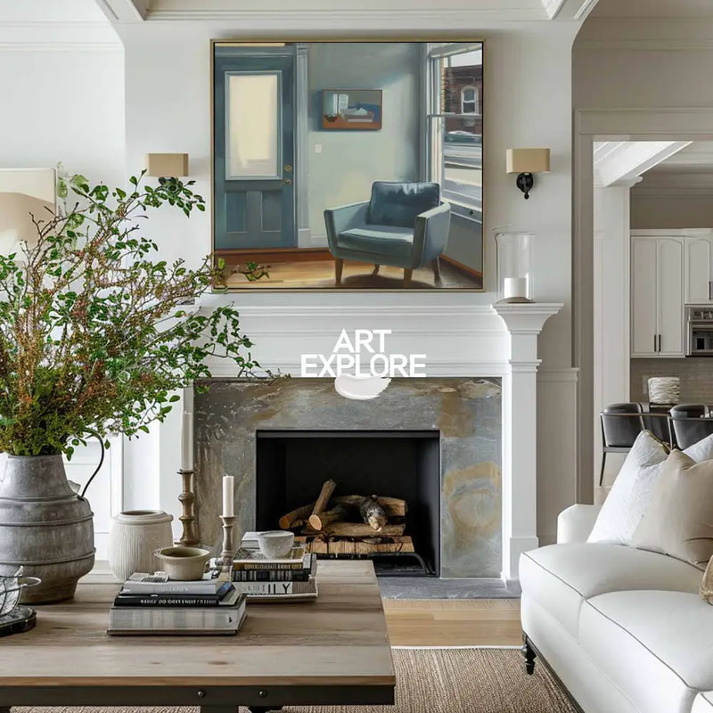 Modern American Art Paintings Room in New York Large Framed Painting Social Realism Oil Painting