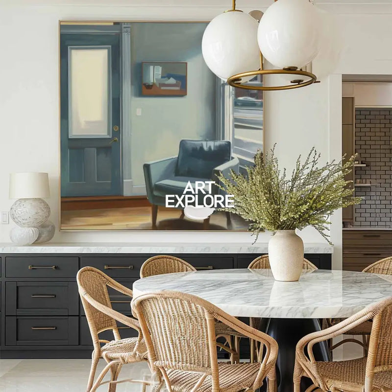 Modern American Art Paintings Room in New York Large Framed Painting Social Realism Oil Painting