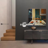 Modern Romantic Candlelight Dinner Canvas Wall Art Social Realism Mid Century Decorations