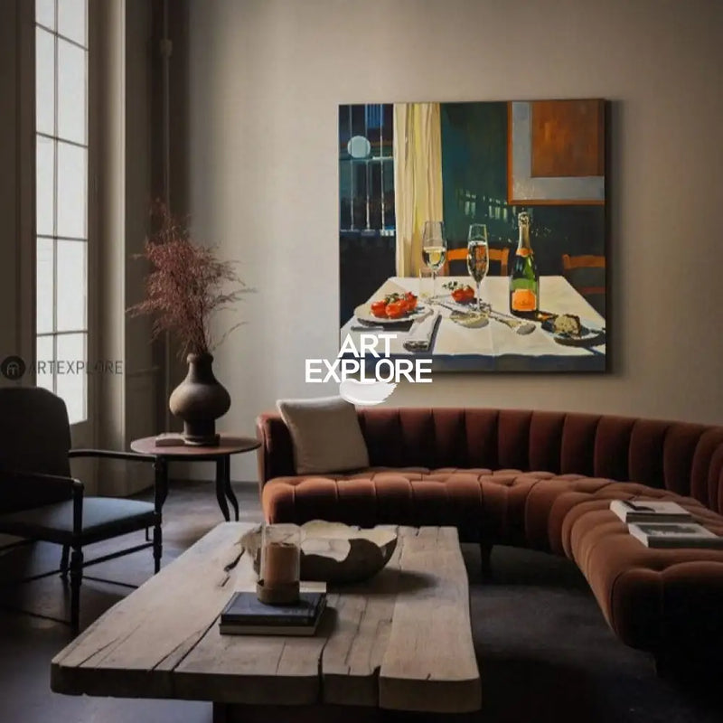Modern Romantic Candlelight Dinner Canvas Wall Art Social Realism Mid Century Decorations