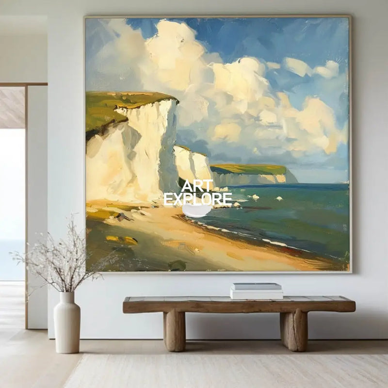 Modern Famous Seaside Art Canvas Painting White Cliff Landscape Painting American Art For Sale