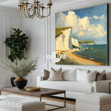 Modern Famous Seaside Art Canvas Painting White Cliff Landscape Painting American Art For Sale
