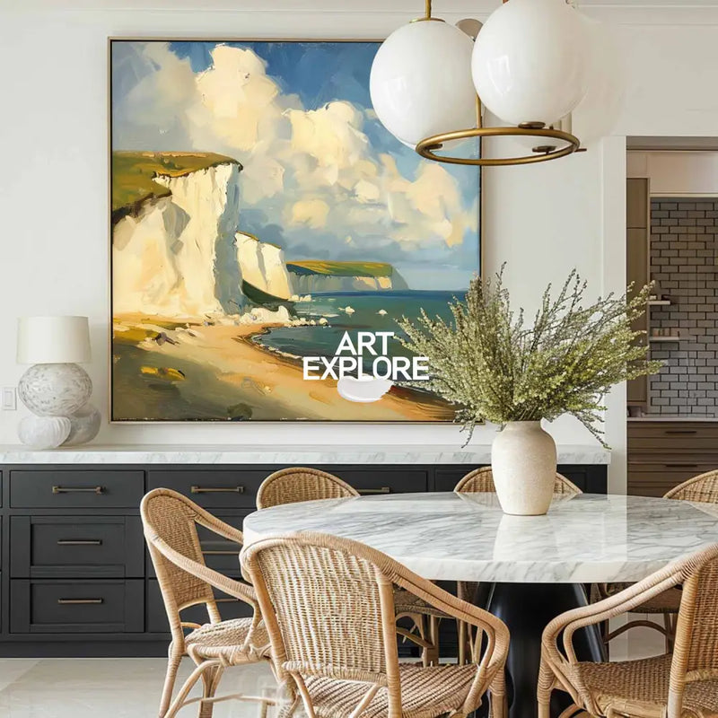 Modern Famous Seaside Art Canvas Painting White Cliff Landscape Painting American Art For Sale