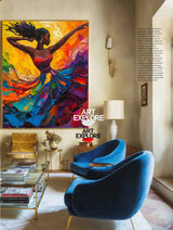 Modern Black Woman Dancing Painting, Beautiful Girl Wall Art Large Colorful Thick Texture Art