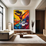 Modern Black Woman Dancing Painting, Beautiful Girl Wall Art Large Colorful Thick Texture Art