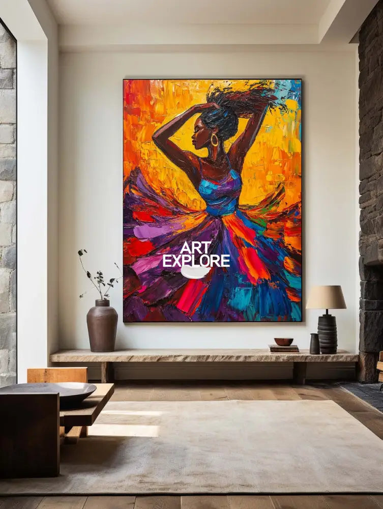 Large Dancing Woman Wall Art, Colorful Feminist Glory Painting Rich Texture Wall Art For Sale