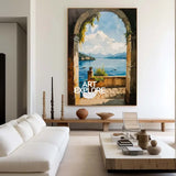 Modern Lake View Oil Painting Textured Wall Art, Beautiful Lake View Impressionistic Painting