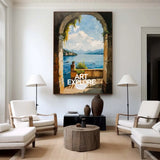 Modern Lake View Oil Painting Textured Wall Art, Beautiful Lake View Impressionistic Painting
