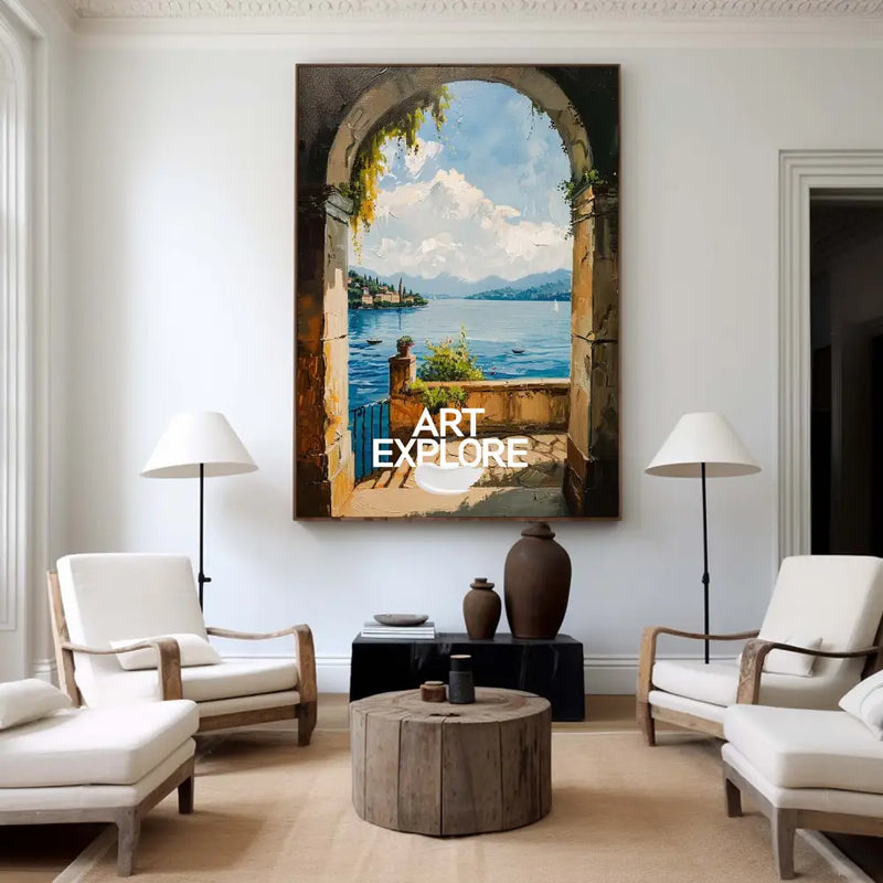 Modern Lake View Oil Painting Textured Wall Art, Beautiful Lake View Impressionistic Painting