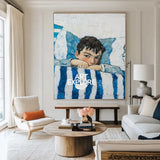 Large Boy's Portrait Oil Painting, Boy with Blue Shirt Wall Art Modern Impressionistic Painting