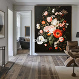 Modern Retro floral art Large pair of Baroque-style floral Flowers Impressionistic Painting For Sale