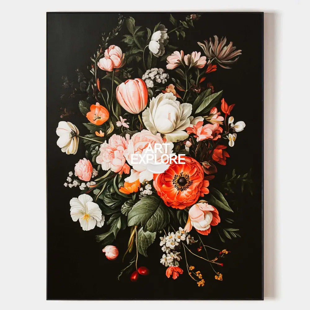 Modern Retro floral art Large pair of Baroque-style floral Flowers Impressionistic Painting For Sale