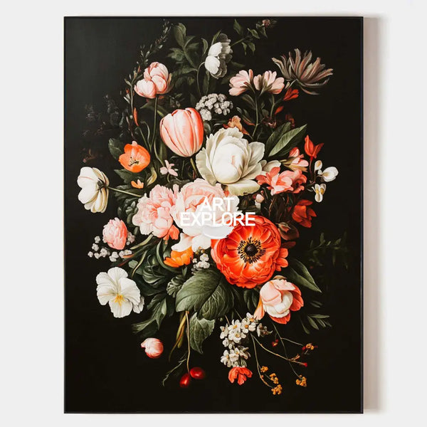 Modern Retro floral art Large pair of Baroque-style floral Flowers Impressionistic Painting For Sale