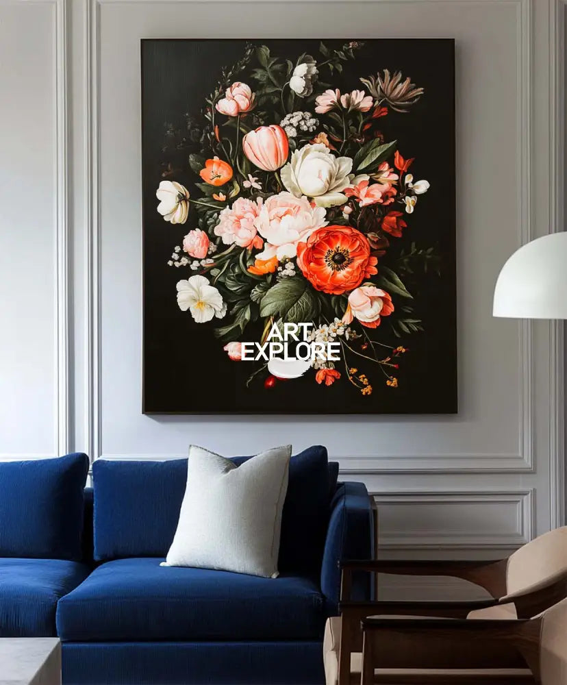 Modern Retro floral art Large pair of Baroque-style floral Flowers Impressionistic Painting For Sale