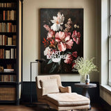 Large Black Retro floral art Modern Baroque Floral Painting Flower Impressionistic Wall Art For Sale