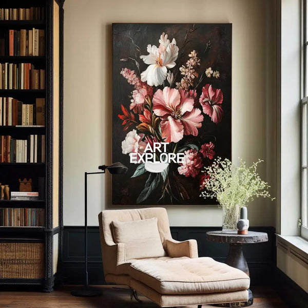 Large Black Retro floral art Modern Baroque Floral Painting Flower Impressionistic Wall Art For Sale