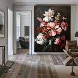 Large Black Retro floral art Modern Baroque Floral Painting Flower Impressionistic Wall Art For Sale