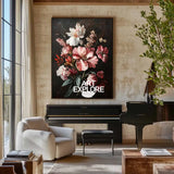 Large Black Retro floral art Modern Baroque Floral Painting Flower Impressionistic Wall Art For Sale
