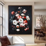 Modern Black Bouquet Oil Painting Modern Baroque Floral Painting Flower Canvas Wall Art For Sale