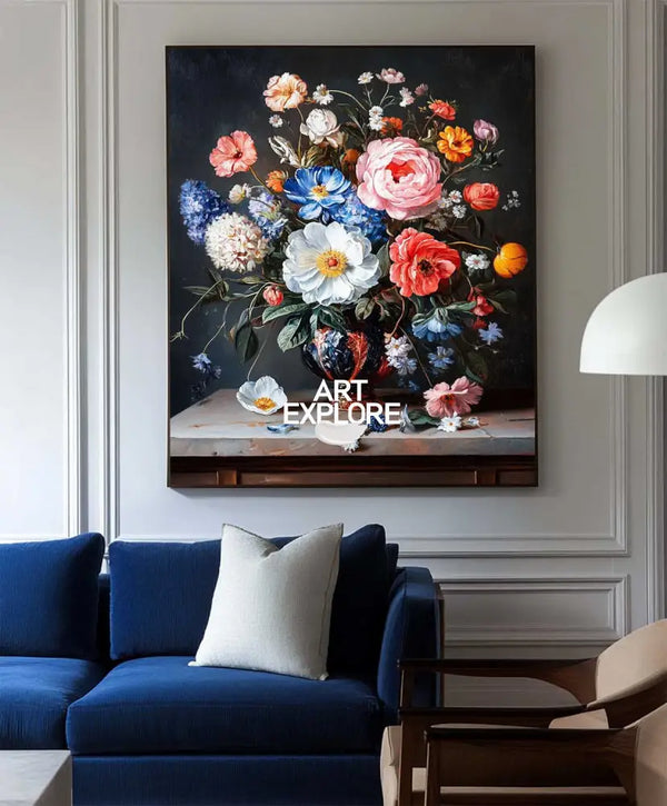 Black Bouquet Oil Painting Modern Baroque Floral Painting Flower Canvas Wall Art Livingroom Wall Art