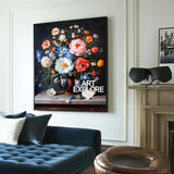 Black Bouquet Oil Painting Modern Baroque Floral Painting Flower Canvas Wall Art Livingroom Wall Art