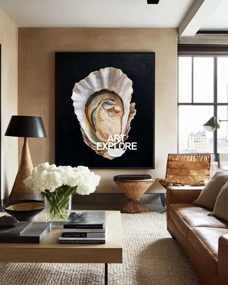 Black Oyster Oil Painting Modern Baroque Oyster Painting Oyster Wall Art Luxurious Artworks For Sale