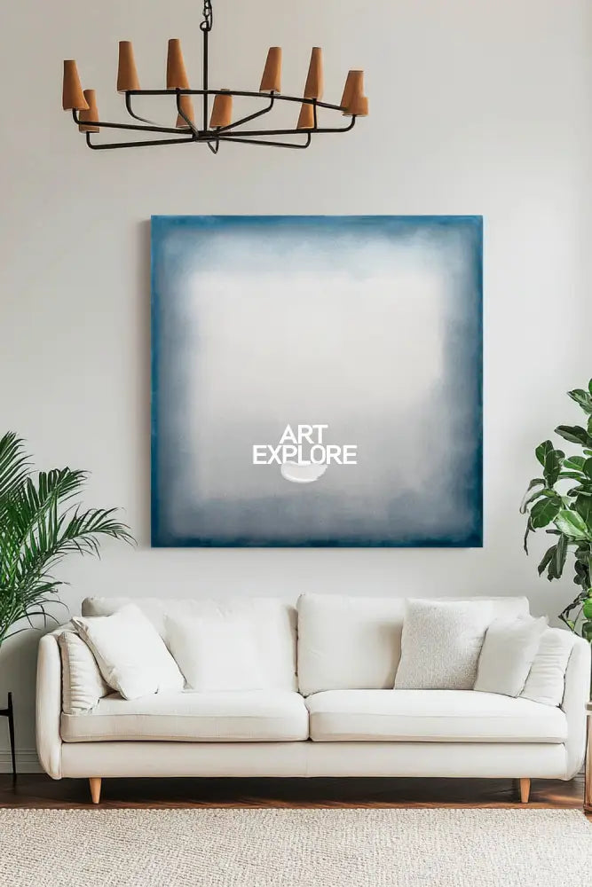 Large Blue Minimalist Oil Painting for Living Room | Modern Wabi-Sabi Art - ArtExplore