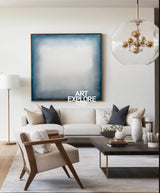 Large Blue Minimalist Oil Painting for Living Room | Modern Wabi-Sabi Art - ArtExplore