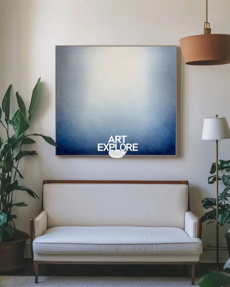 Framed Blue Wabi-Sabi Oil Painting for Vertical Wall Spaces | Large Canvas | ArtExplore