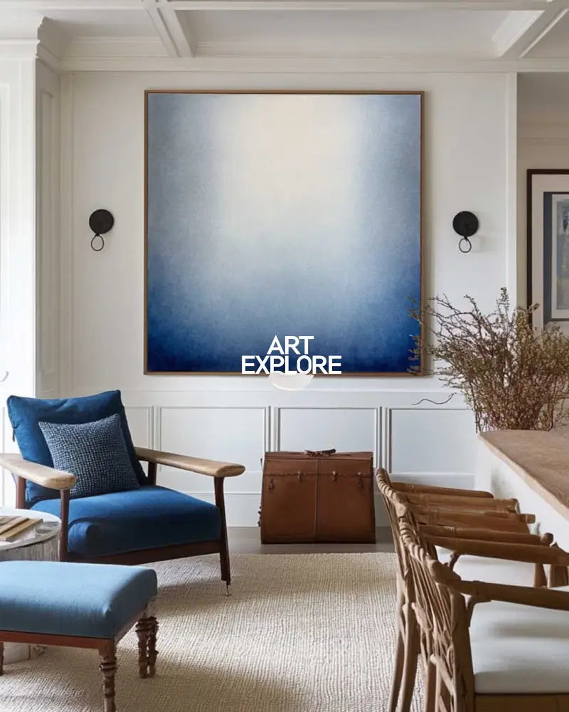 Elegant Handmade Minimalist Blue Canvas for Hotel or Lounge Walls | ArtExplore Painting