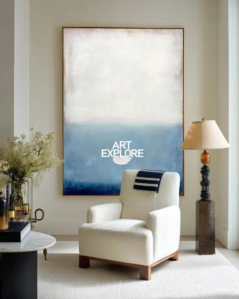 Large Blue Minimalist Vertical Oil Painting for Modern Home Wall Décor – ArtExplore
