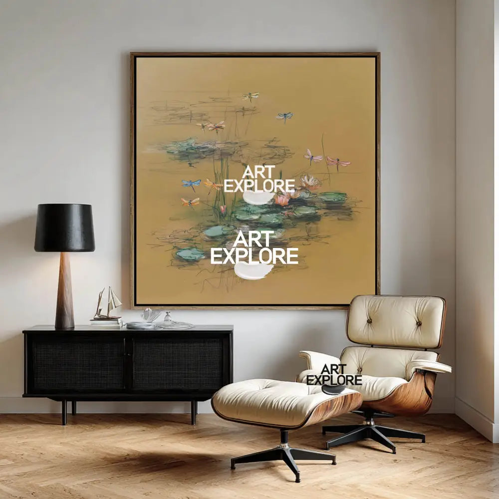 Wabi-Sabi Lotus Pond Canvas | Brown Zen Landscape Wall Décor - ArtExplore