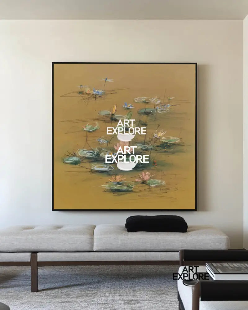 Large Modern Lotus Painting | Zen Interior Art for Hotels | ArtExplore