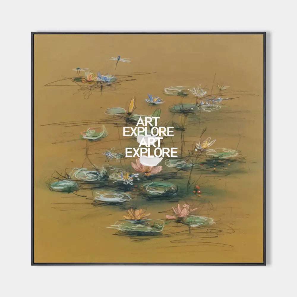 Square Wabi-Sabi Lotus Canvas | Office & Living Room Decor | ArtExplore